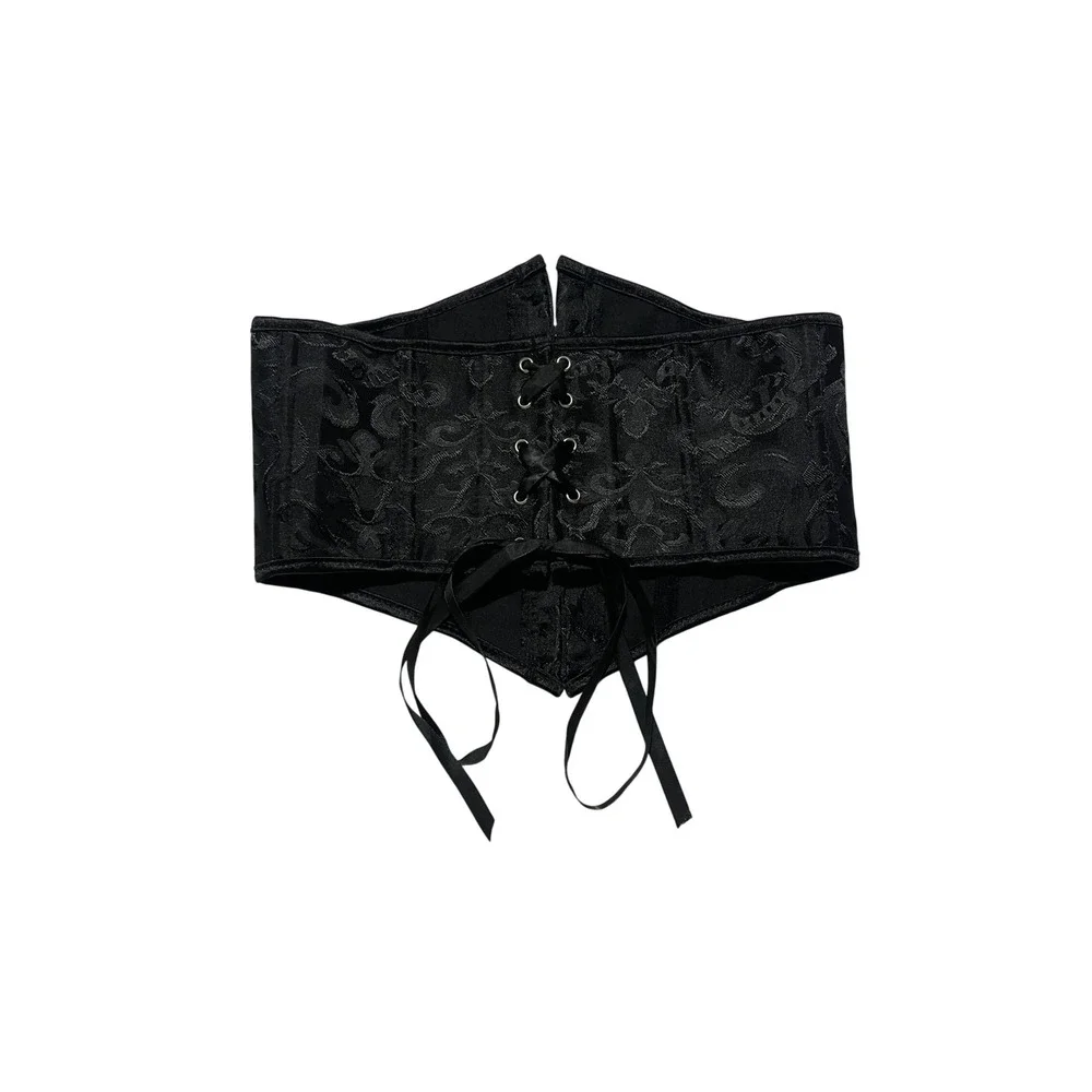 Black Damask Jacquard Corset Belt Lace Up Waist Cincher Gothic Brocade Small